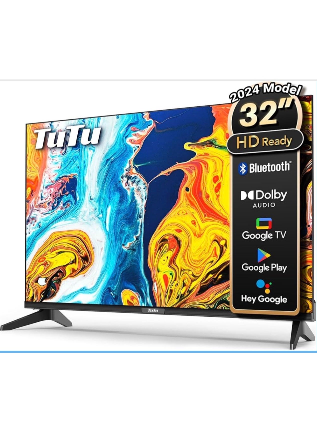 32-Inch HD Smart TV, Original Licensed Google TV, Built in receiver, Google TV with Built-in Chromecast & Google Assistance, Hands-Free Voice Control, Dolby Audio, HDR10 & Micro Dimming Technology, Edgeless Design. G32QF Black