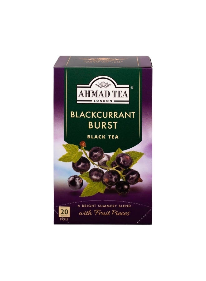 Ahmad Tea Blackcurrant Burst Flavored Black Tea With Fruit Pieces- 20 Tea Bags