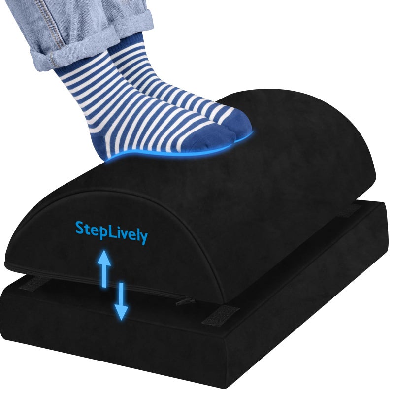 StepLively Foot Rest for Under Desk at Work, Comfortable Foot Stool with 2 Adjustable Heights, Footrest with Washable Cover, for Back & Hip Pain Relief, Suitable for Office, Home and Car (Black) - Image 1