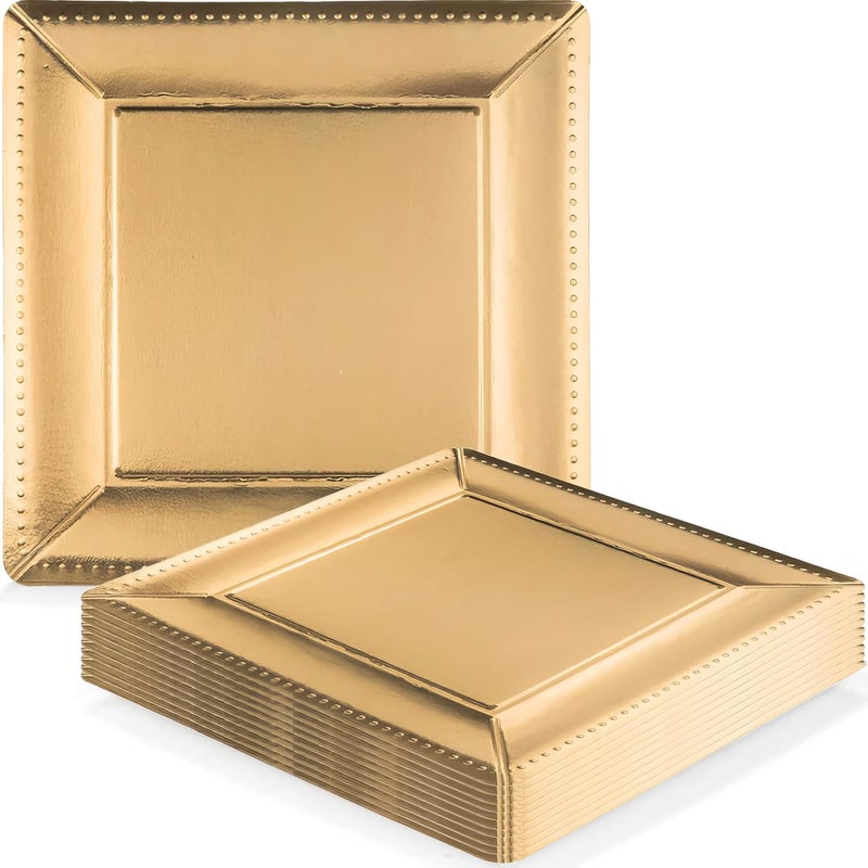 kaya Luxurious Gold Square Edge Beaded Paper Disposable Charger Plates  13 Pack of 10  Elegant and Ecofriendly  Perfect for Weddings Parties and Celebrations - Image 1