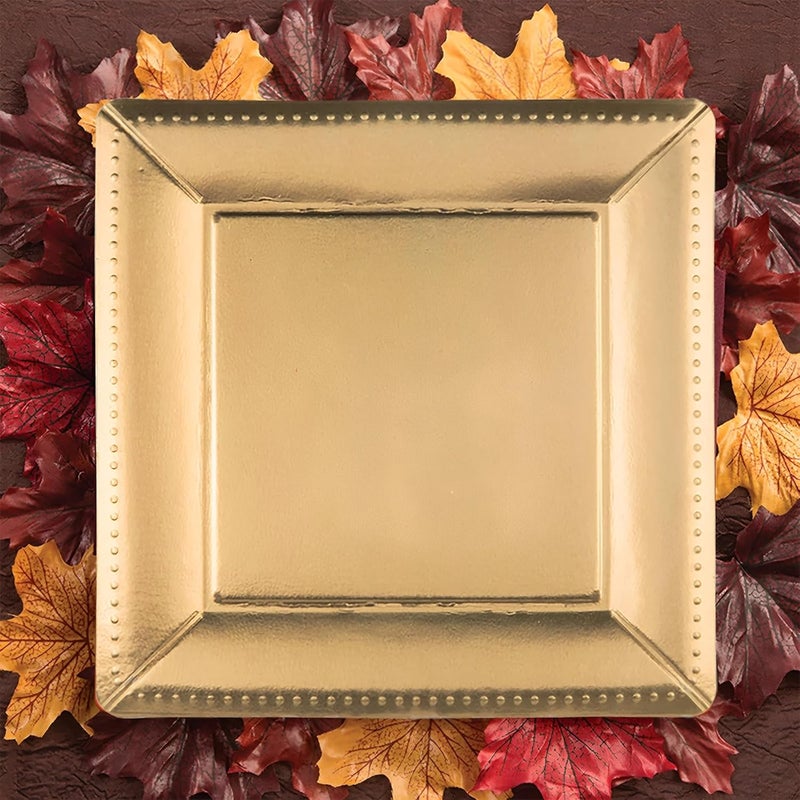kaya Luxurious Gold Square Edge Beaded Paper Disposable Charger Plates  13 Pack of 10  Elegant and Ecofriendly  Perfect for Weddings Parties and Celebrations - Image 5