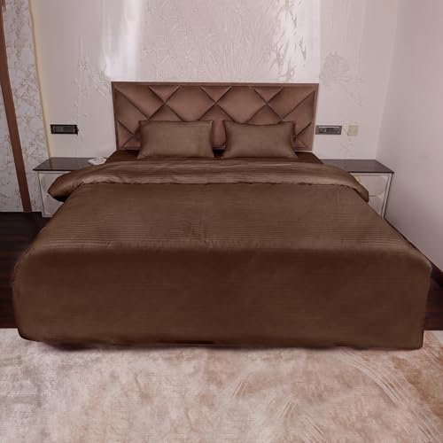 DAKSH Premium Cotton 300TC Stain Striped King Size Duvet Cover/Quilt/Razai/Comforter Cover 102" x 110" with 2 Pillow Covers - Brown - Image 1