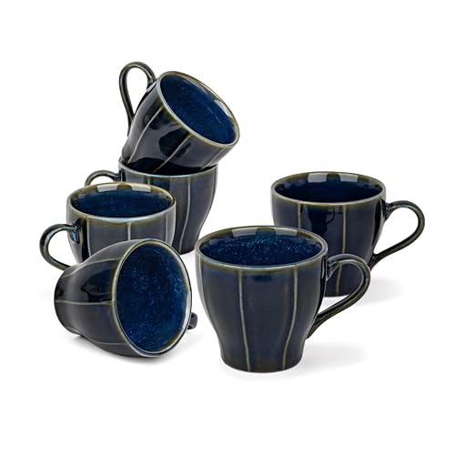Shay Ceramic Tea Cups Set of 6, Blue,180ml | Tea Cup Set of 6 | Glossy Finish | Premium Porcelain | Tea Set | Ceramic Tea Cup | Small Cups for Tea (Line Tea Cup Only - Blue) - Image 1