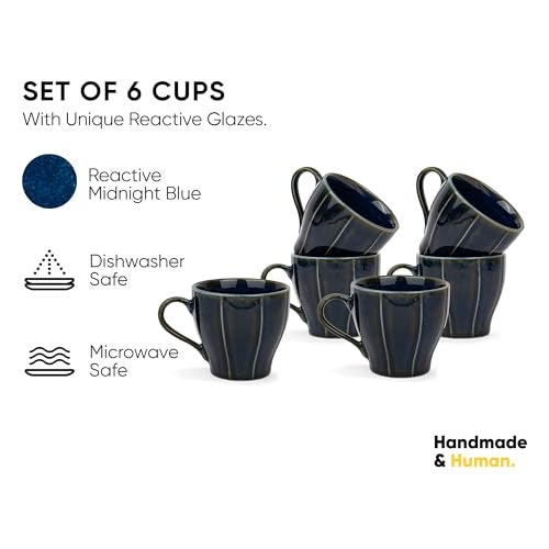 Shay Ceramic Tea Cups Set of 6, Blue,180ml | Tea Cup Set of 6 | Glossy Finish | Premium Porcelain | Tea Set | Ceramic Tea Cup | Small Cups for Tea (Line Tea Cup Only - Blue) - Image 2