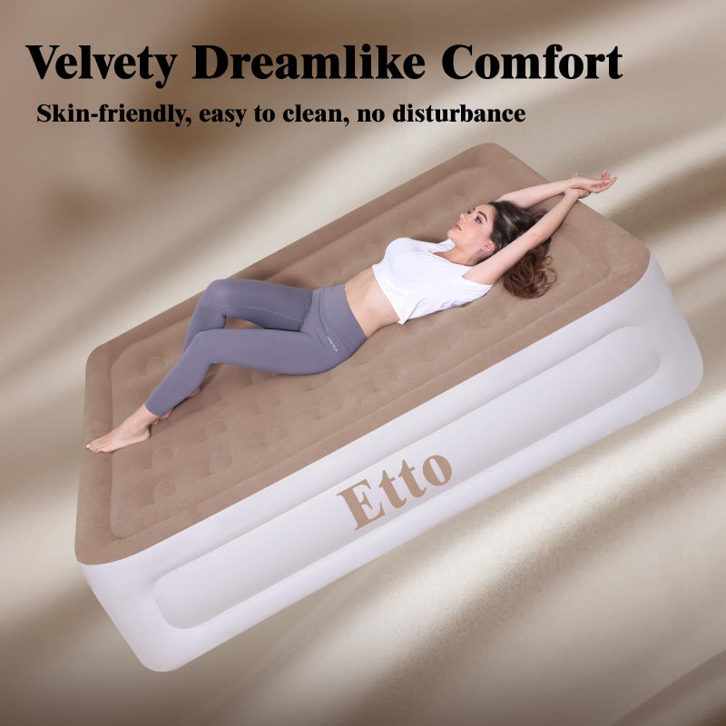 Etto Air Mattress Queen with Built in Pump, 18 inch Luxury Double High Air Bed Fast Inflation/Deflation, Portable Inflatable Blow up Mattress with Carry Bag for Camping, Home&Guests, 650lb MAX - Image 4