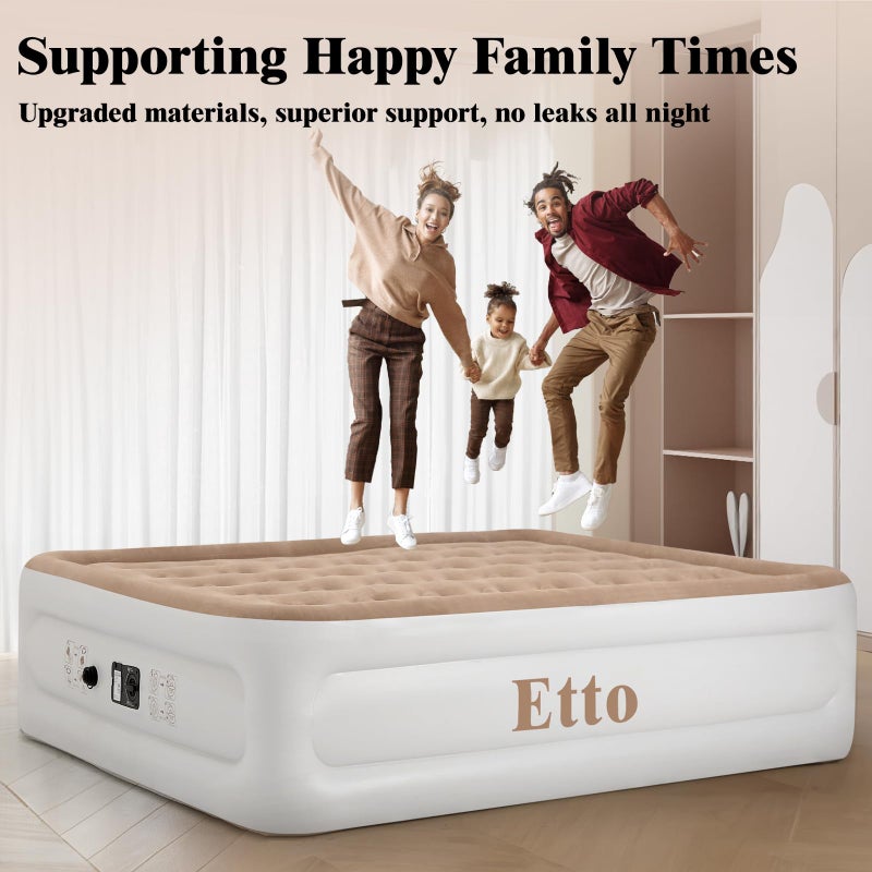 Etto Air Mattress Queen with Built in Pump, 18 inch Luxury Double High Air Bed Fast Inflation/Deflation, Portable Inflatable Blow up Mattress with Carry Bag for Camping, Home&Guests, 650lb MAX - Image 2