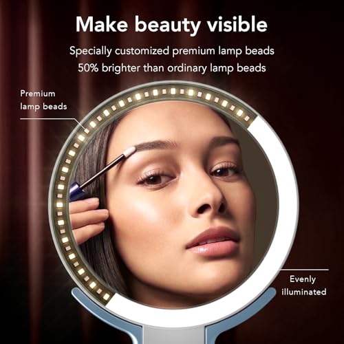 LitBear Travel Makeup Mirror with Lights, Rechargeable Double-Sided 10X/1X Magnifying Mirror, Portable Lighted Beauty Mirror, 3 Color Lighting, Dimmable Touch Screen, Tabletop Handhold Hanging (Blue) - Image 2