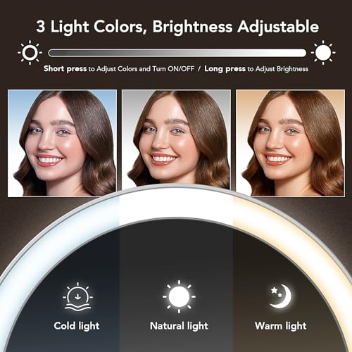 LitBear Travel Makeup Mirror with Lights, Rechargeable Double-Sided 10X/1X Magnifying Mirror, Portable Lighted Beauty Mirror, 3 Color Lighting, Dimmable Touch Screen, Tabletop Handhold Hanging (Blue) - Image 4