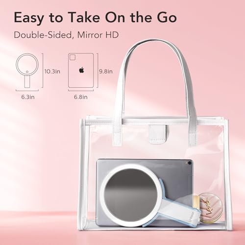 LitBear Travel Makeup Mirror with Lights, Rechargeable Double-Sided 10X/1X Magnifying Mirror, Portable Lighted Beauty Mirror, 3 Color Lighting, Dimmable Touch Screen, Tabletop Handhold Hanging (Blue) - Image 5