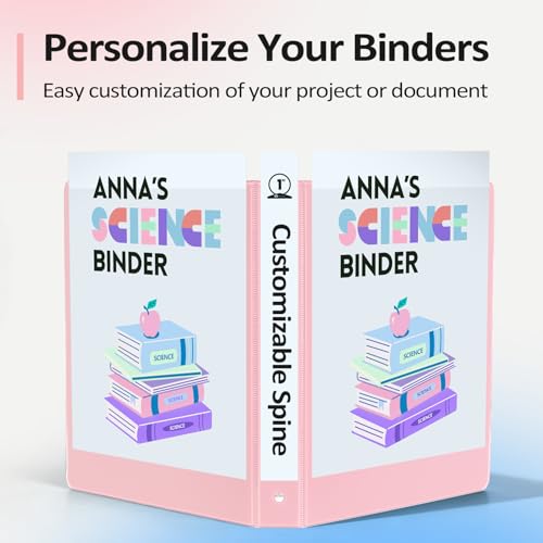 Sooez BinderX Extra Durable 3 Ring Binder, Round Rings 1 Inch Binder, Fits 175 Sheets of 8.5x11 Paper, Customizable View Cover with Inside Pockets, Cute 1" Binders, 1 Inch Binders 3 Ring, Pink - Image 5