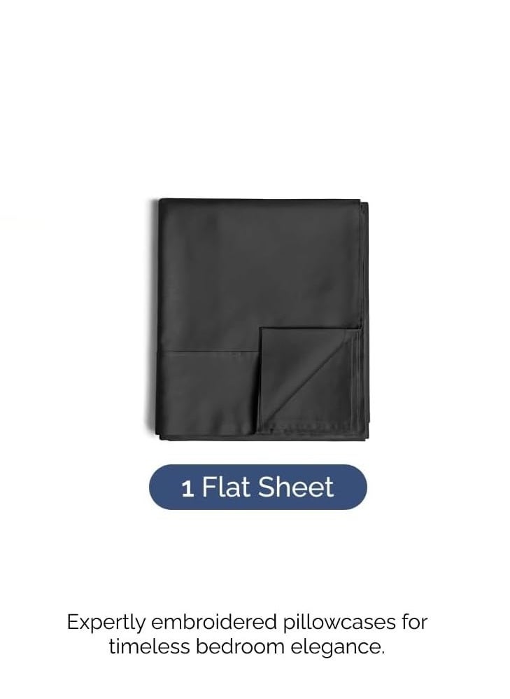 سيجنولا طقم ملاءات سيجنولا المسطحة من قطعة واحدة - ملاءات مريحة وجيدة التهوية ومبردة - ملاءات سرير فاخرة للفنادق (240 × 250 سم) - جيوب عميقة وسهلة التركيب وناعمة للغاية - أسود - Image 5