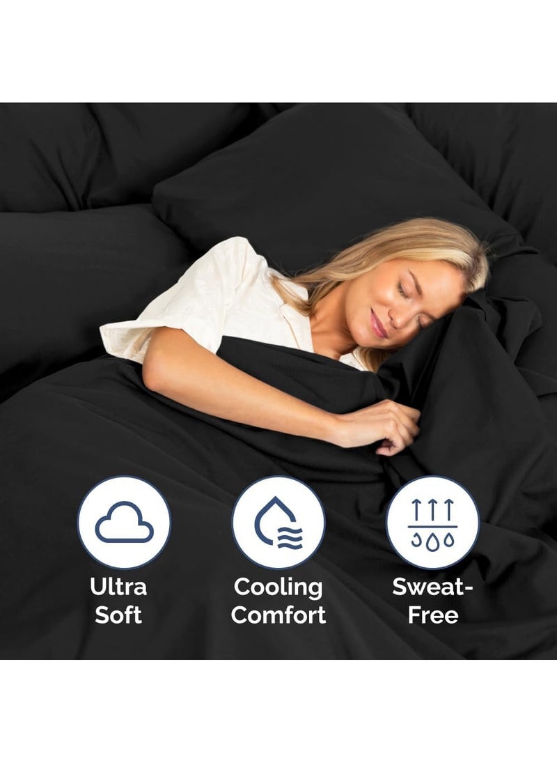 سيجنولا طقم ملاءات سيجنولا المسطحة من قطعة واحدة - ملاءات مريحة وجيدة التهوية ومبردة - ملاءات سرير فاخرة للفنادق (240 × 250 سم) - جيوب عميقة وسهلة التركيب وناعمة للغاية - أسود - Image 3