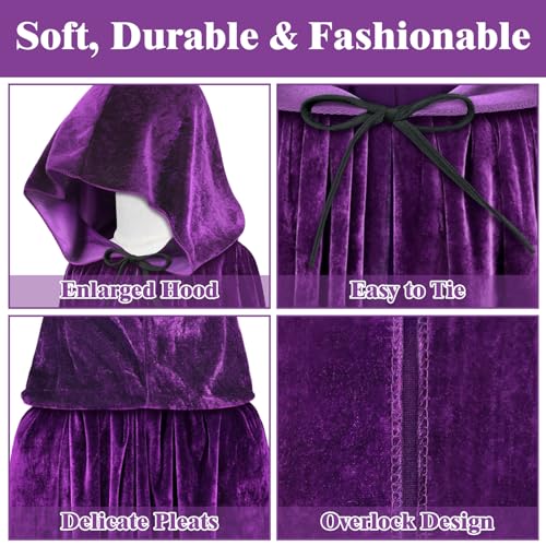 Sarfel Purple Cape with Hood Purple Cloak Raven Costume Women Sarah Sanderson Costume Velvet Cloak Halloween Capes for Women - Image 4