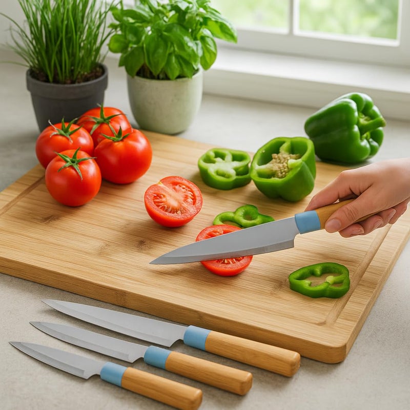 Chef Knife Set 5 Pcs Stainless Steel Kitchen Knives With Stand Sharp Cutlery Set With Strong Handles For Home Cooking Food Prep Meat Vegetable Bread Slicing Chopping Tools (Blue) - Image 4