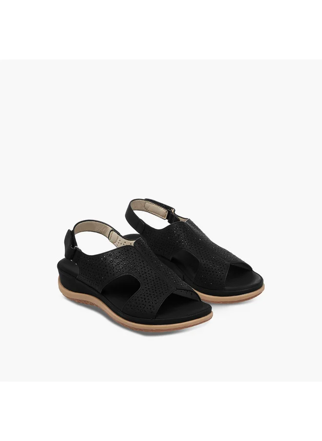 Le Confort Women's Laser Cut Detail Strap Sandals with Hook and Loop Closure