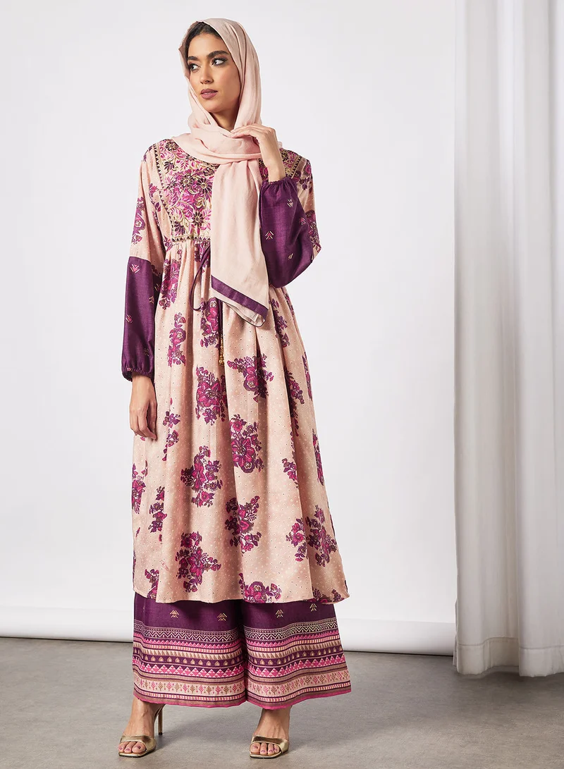 HANA & SARA 2-Piece Jalabiya And Pants Set With Matching Sheila