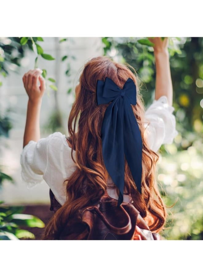Large hair clips with a long bow and a long tail in dark blue - Image 4