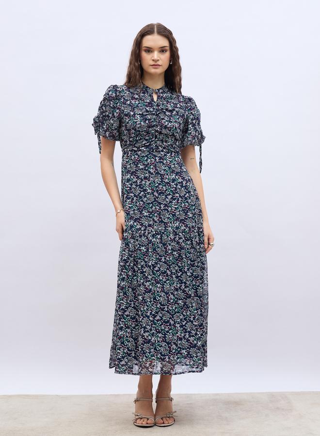 Styli All-Over Floral Print Balloon Sleeves A-Line Maxi Dress with Ruched Detail - Image 2