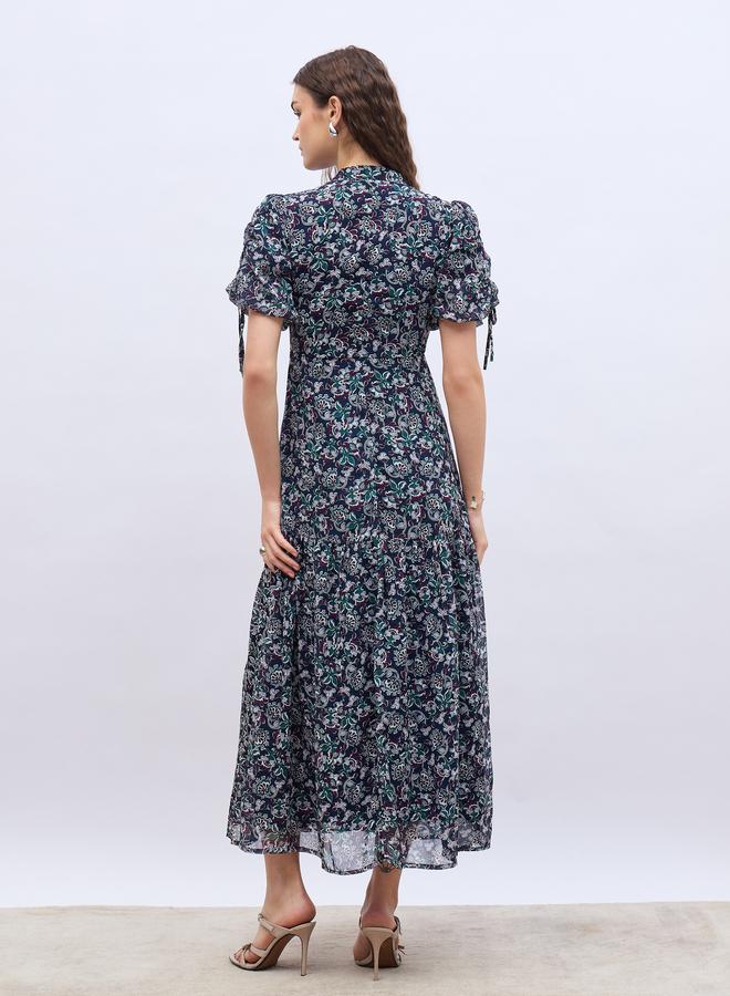 Styli All-Over Floral Print Balloon Sleeves A-Line Maxi Dress with Ruched Detail - Image 5