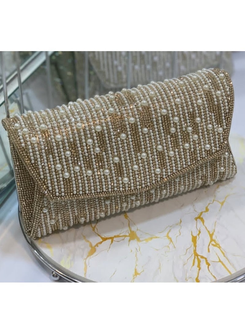 شنطة سوارية حريمي دهبي أنيقة للمناسبات والسهرات – شنطة كروس بحجم واسع وخامة فاخرة – حقيبة يد نسائية شيك تناسب جميع الإطلالات - Image 1