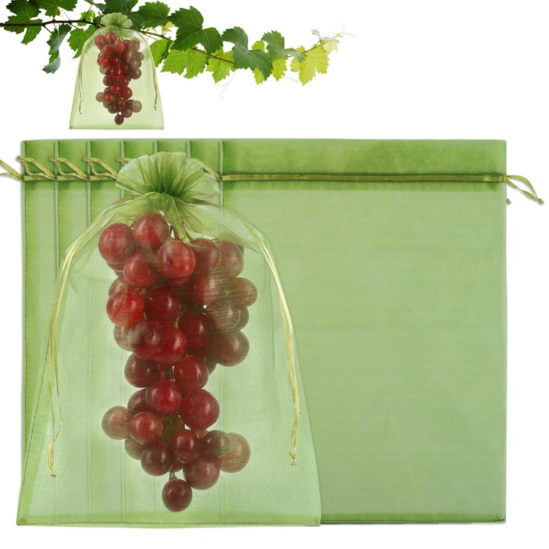 Shintop 100Pcs Fruit Protection Bags 8x12 Inch Green Grape Netting Cover Drawstring Mesh Bags Pest Barrier for Fruit Trees Flower