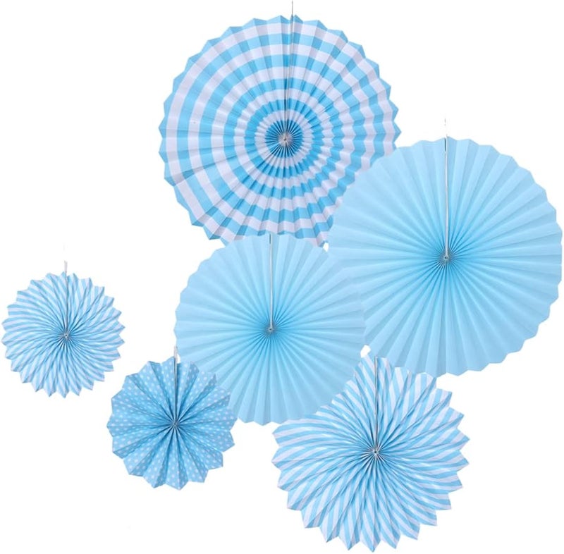 زهور مروحة مناديل ورقية زرقاء 6 قطع قابلة لإعادة الاستخدام لتزيين الحفلات والأعراس - Image 2