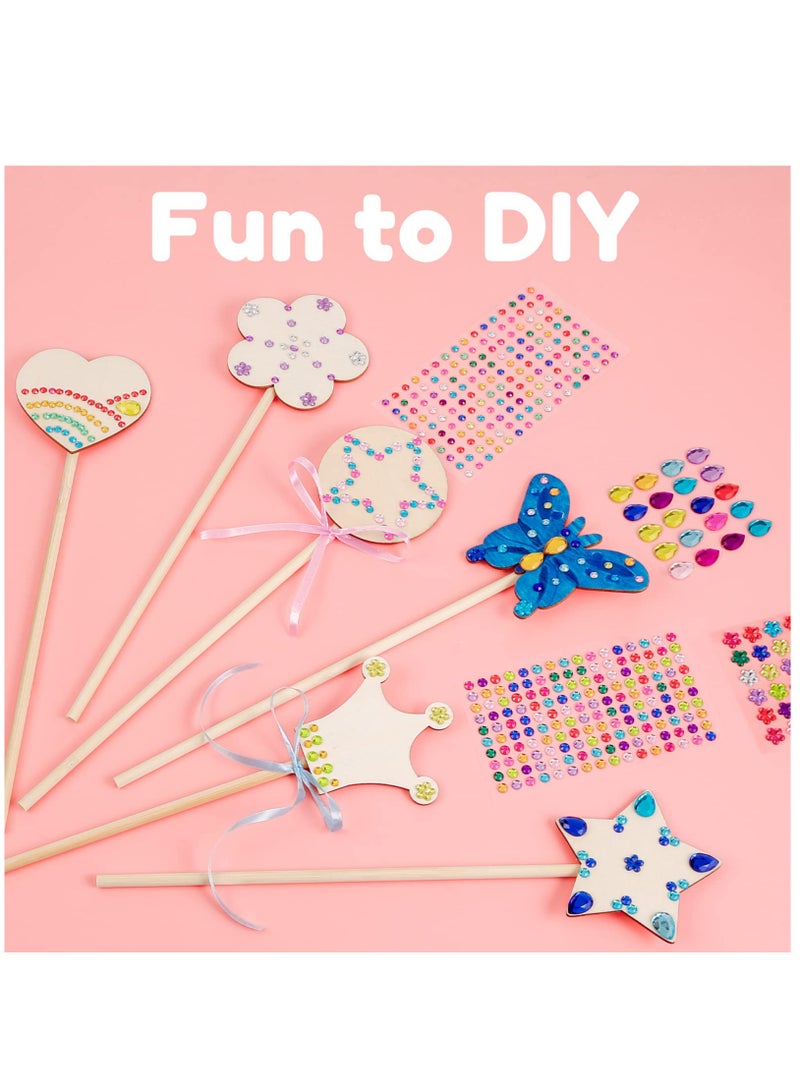 Excefore مجموعة عصي الجنيات للأميرات، عصي جنيات خشبية DIY، تشمل 18 قطعة 6 أنماط عصى أميرات خشبية غير مكتملة و4 ملصقات جواهر، عرض سحري فني للأميرات لوازم الحفلات - Image 3