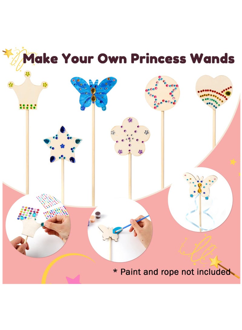 Excefore مجموعة عصي الجنيات للأميرات، عصي جنيات خشبية DIY، تشمل 18 قطعة 6 أنماط عصى أميرات خشبية غير مكتملة و4 ملصقات جواهر، عرض سحري فني للأميرات لوازم الحفلات - Image 4