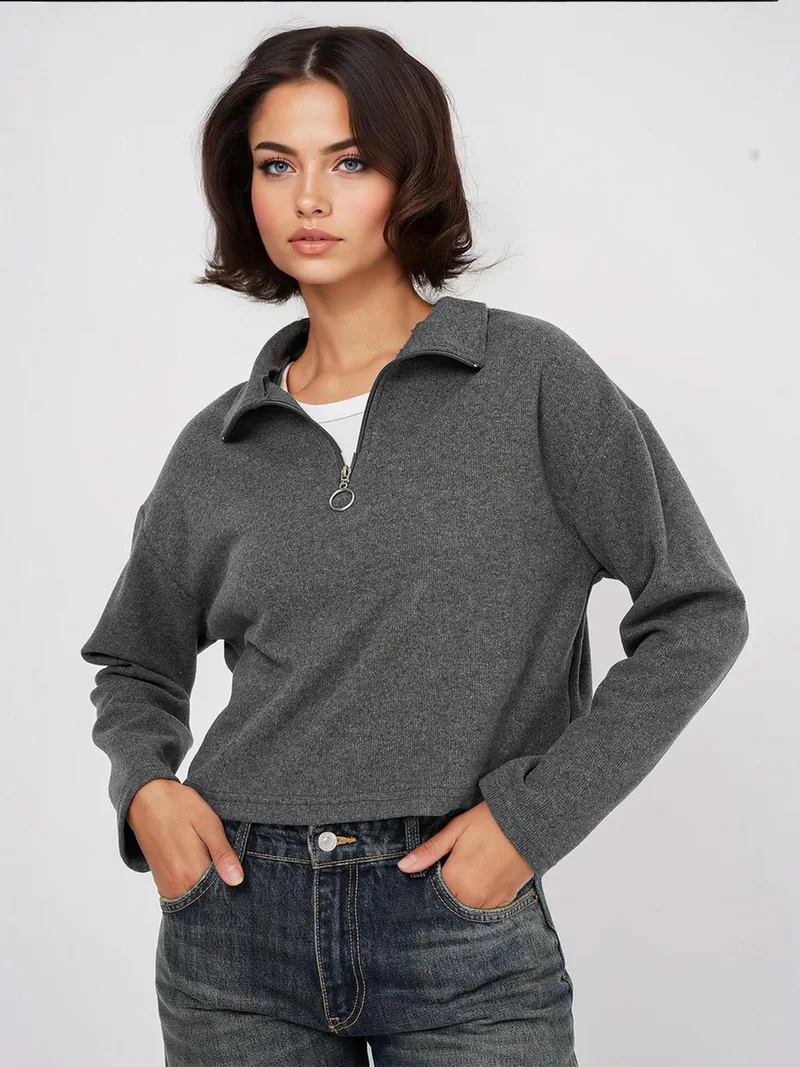بيغ دارت BDART Relaxed Fit Crop Sweater with Zipper Collar