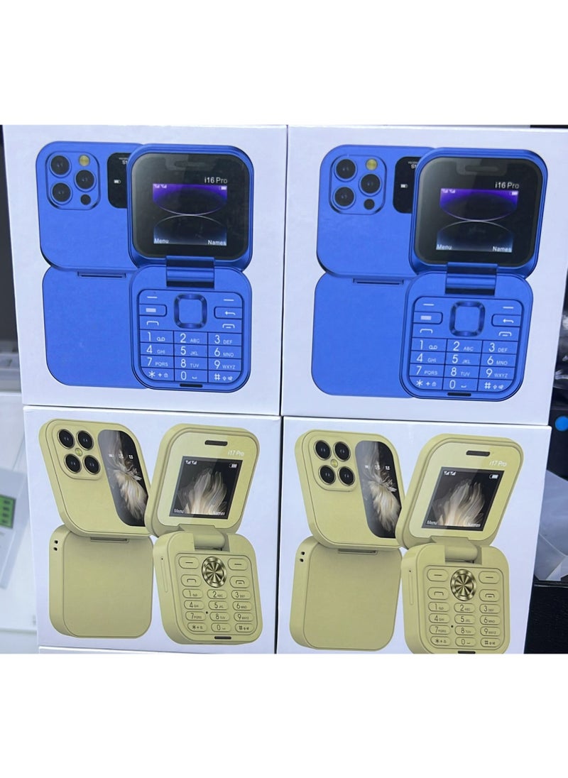 Generic - 2024 New Design i16 pro 1.77inch Dual Sim Dual Standby Cheap Price Mini Size Folding feature phone blue - Image 1