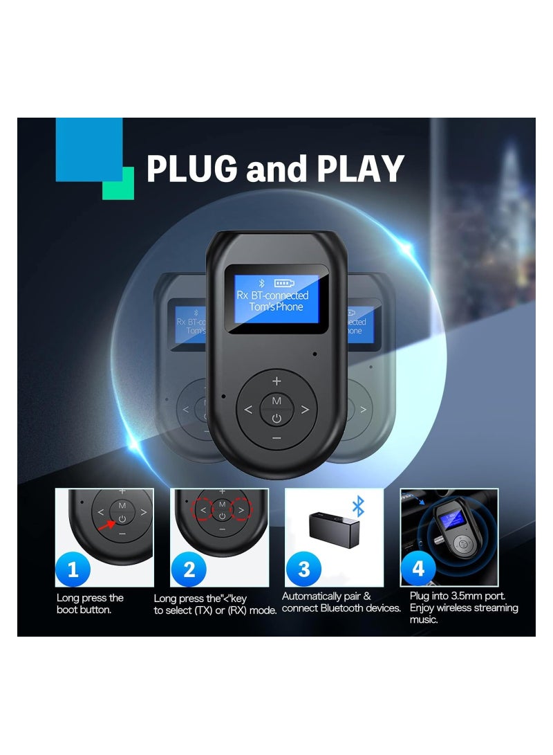 Zikra 4-in-1 Bluetooth 5.0 Transmitter and Receiver with Display Screen, Dual Link Low Latency Audio Adapter for TV, PC, Car, Home Stereo System. - Image 5