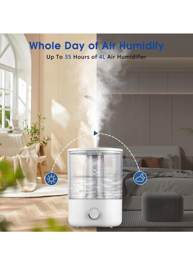 Air Humidifier for Whole House Room, 4L Ultrasonic Cool Mist Humidifier for Large Room, Adjustable 360° Knob, Auto Shut-Off, Aroma Diffuser, Essential Oil Function, Lower Noise, Humidify for Any Room.