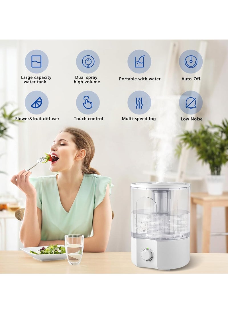 Air Humidifier for Whole House Room, 4L Ultrasonic Cool Mist Humidifier for Large Room, Adjustable 360° Knob, Auto Shut-Off, Aroma Diffuser, Essential Oil Function, Lower Noise, Humidify for Any Room.