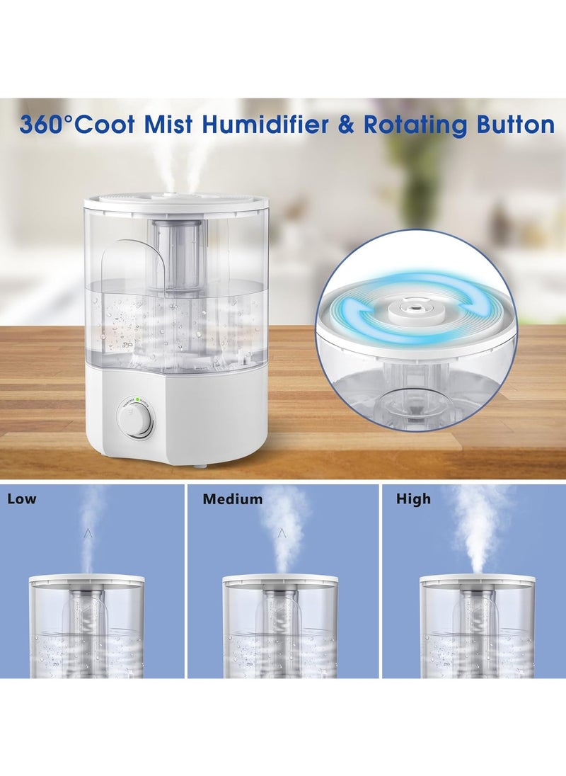 Air Humidifier for Whole House Room, 4L Ultrasonic Cool Mist Humidifier for Large Room, Adjustable 360° Knob, Auto Shut-Off, Aroma Diffuser, Essential Oil Function, Lower Noise, Humidify for Any Room.