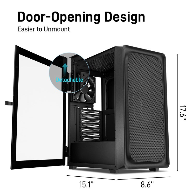 DARKROCK EC2 Black ATX Mid Tower PC Case, Type-C Ready, Supports 50 Series Graphics Cards, Tempered Glass Side Panel, up to 8 x 120mm Cooling Fans & 1 x 360mm Radiator, 1 x Pre-Installed Fan - Image 3