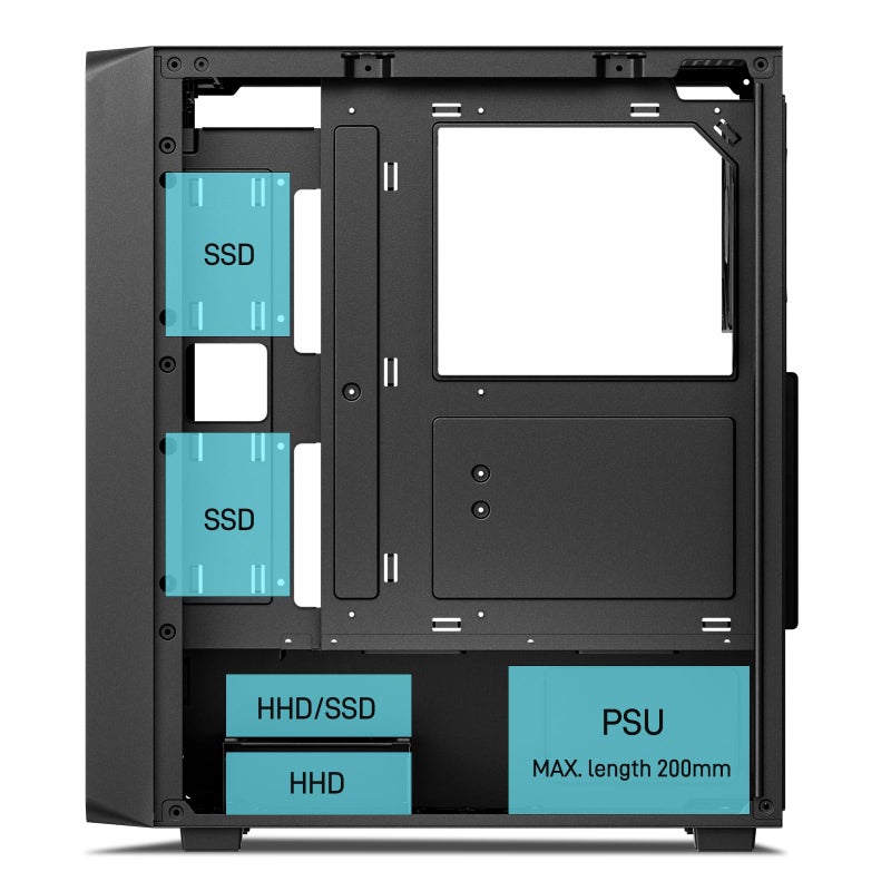 DARKROCK EC2 Black ATX Mid Tower PC Case, Type-C Ready, Supports 50 Series Graphics Cards, Tempered Glass Side Panel, up to 8 x 120mm Cooling Fans & 1 x 360mm Radiator, 1 x Pre-Installed Fan - Image 5