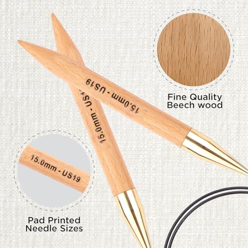 KnitPro إبر دائرية ثابتة من كنيت برو باسيكس من خشب الزان 40" (100 سم) | الحجم الأمريكي 19 (15 مم) - Image 2