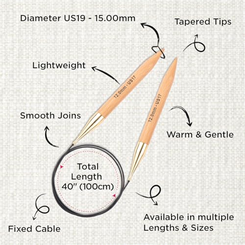 KnitPro إبر دائرية ثابتة من كنيت برو باسيكس من خشب الزان 40" (100 سم) | الحجم الأمريكي 19 (15 مم) - Image 3