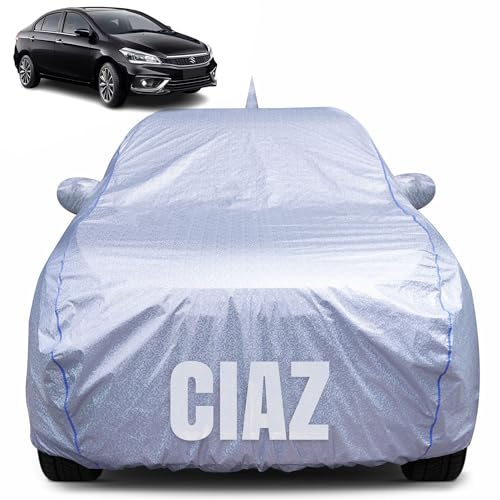 CABIUS 100% Waterproof Car Body Cover for Maruti Suzuki Ciaz with Mirror Pocket, Heat & UV Resistant, Triple Stitched, Soft Lining, Bottom Elastic & Piping (Silver Reflective) - Image 1