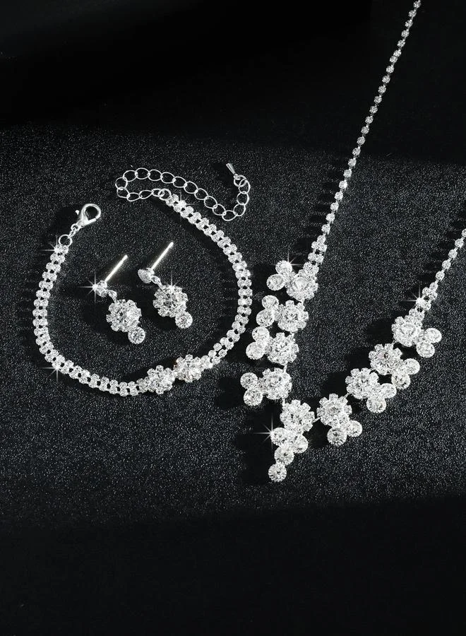 Take Two  Silver Rhinestone Embellished Necklace with Bracelet and Earrings Set for Women | Best Price UAE