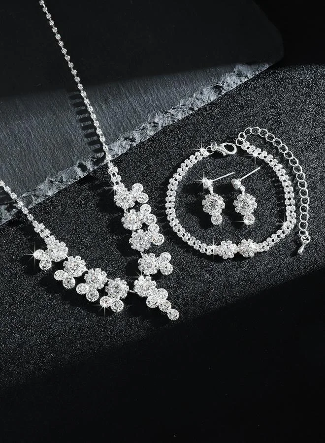 Take Two  Silver Rhinestone Embellished Necklace with Bracelet and Earrings Set for Women | Best Price UAE