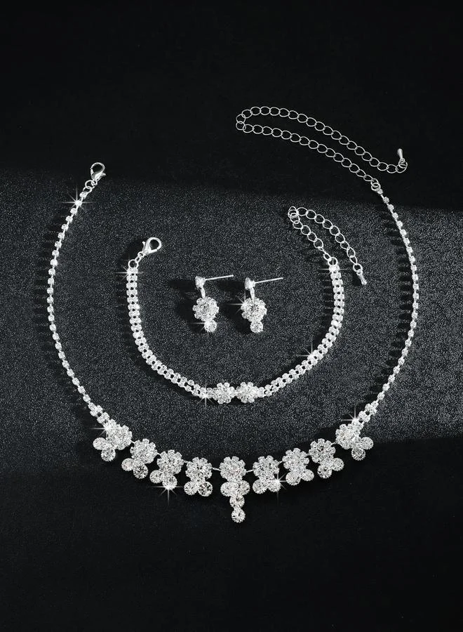 Take Two  Silver Rhinestone Embellished Necklace with Bracelet and Earrings Set for Women | Best Price UAE