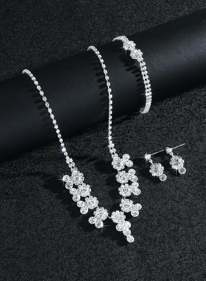 Take Two  Silver Rhinestone Embellished Necklace with Bracelet and Earrings Set for Women | Best Price UAE