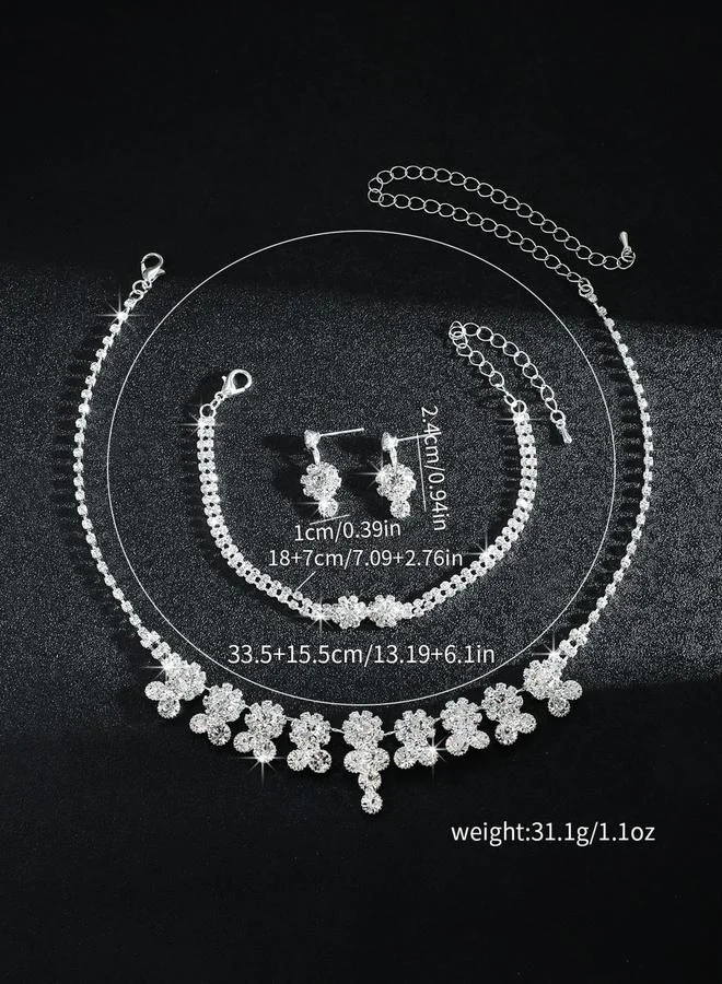 تايك تو طقم من عقد وسوار وأقراط مزين بالراين