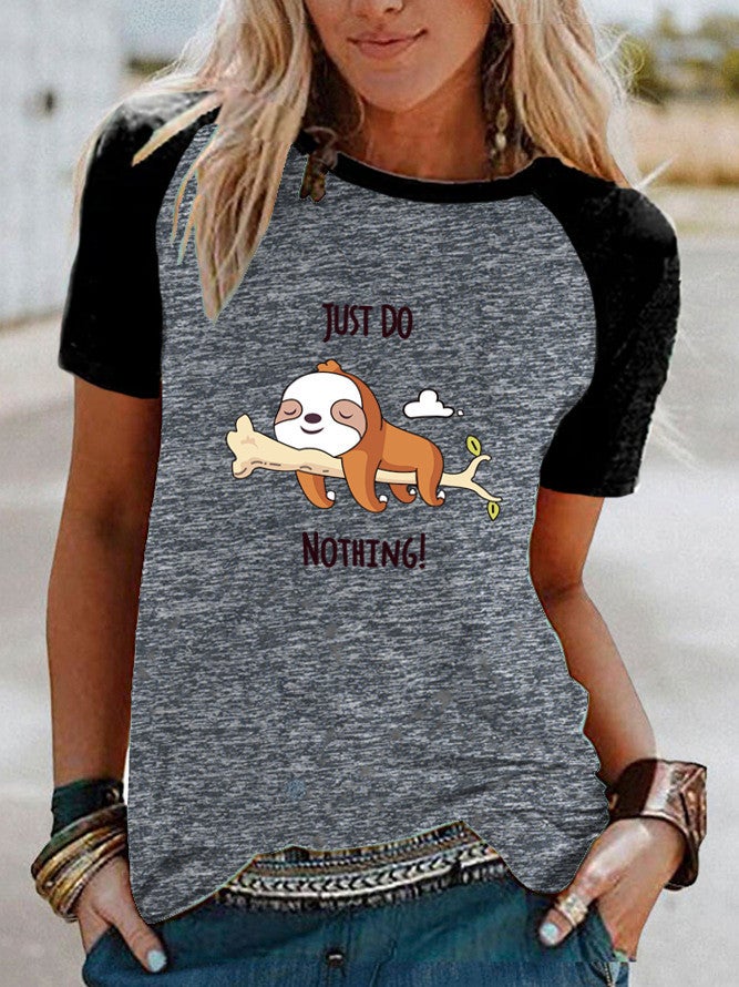 wish fun sloth pattern printed Raglan contrast short sleeve t-shirt - Image 5