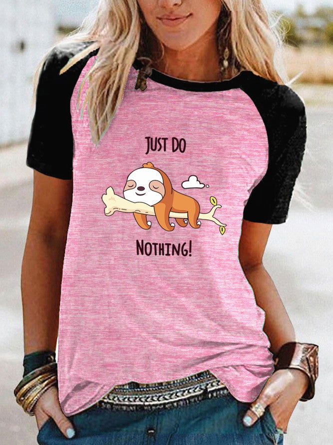 wish fun sloth pattern printed Raglan contrast short sleeve t-shirt - Image 1