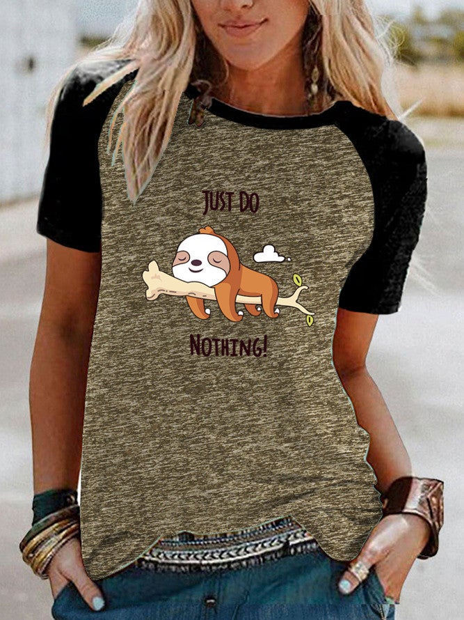 wish fun sloth pattern printed Raglan contrast short sleeve t-shirt - Image 3
