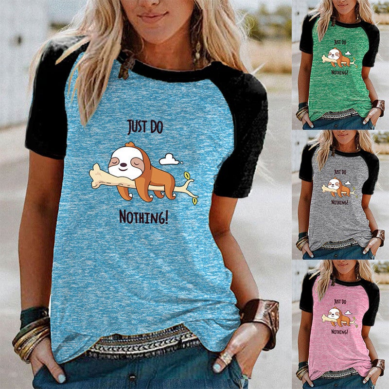 wish fun sloth pattern printed Raglan contrast short sleeve t-shirt - Image 2