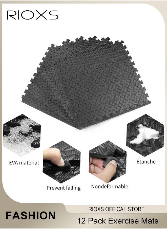 RIOXS 12 Pcs Puzzle Floor Mats,Exercise Mats,EVA Foam Mats With Sealing Strips,Foam Fitness Mats,Home Fitness Anti Slip Mat For Adults Men Women,Kids Toddlers Game Mats  - Image 2