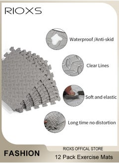 RIOXS 12 Pcs Puzzle Floor Mats,Exercise Mats,EVA Foam Mats With Sealing Strips,Foam Fitness Mats,Home Fitness Anti Slip Mat For Adults Men Women,Kids Toddlers Game Mats  - Image 3